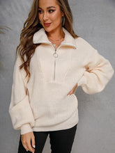 Load image into Gallery viewer, Womens Sweater-Half Zip Dropped Shoulder Sweater | sweater
