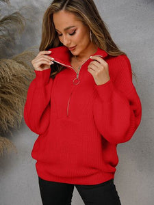 Womens Sweater-Half Zip Dropped Shoulder Sweater | sweater