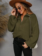 Load image into Gallery viewer, Womens Sweater-Half Zip Dropped Shoulder Sweater | sweater
