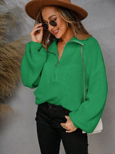 Load image into Gallery viewer, Womens Sweater-Half Zip Dropped Shoulder Sweater | sweater
