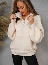 Load image into Gallery viewer, Womens Sweater-Half Zip Dropped Shoulder Sweater | sweater
