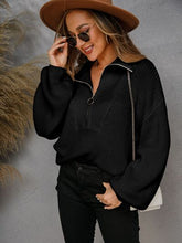 Load image into Gallery viewer, Womens Sweater-Half Zip Dropped Shoulder Sweater | sweater
