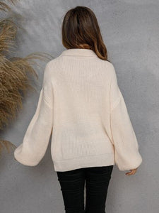 Womens Sweater-Half Zip Dropped Shoulder Sweater | sweater