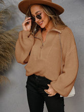 Load image into Gallery viewer, Womens Sweater-Half Zip Dropped Shoulder Sweater | sweater
