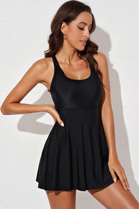 Womens Mini Dress-Halter Neck Open Back Swim Dress