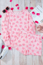 Load image into Gallery viewer, Womens Shorts Set-Heart Print Round Neck Top and Shorts Lounge Set | pajamas
