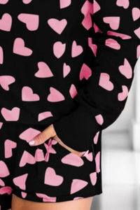 Womens Shorts Set-Heart Print Round Neck Top and Shorts Lounge Set | pajamas