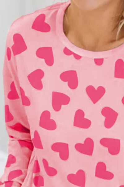 Womens Shorts Set-Heart Print Round Neck Top and Shorts Lounge Set | pajamas