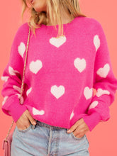 Load image into Gallery viewer, Womens Sweater-Heart Round Neck Drop Shoulder Sweater
