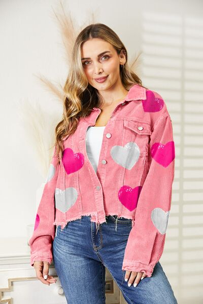 Womens Jacket-Heart Sequin Dropped Shoulder Jacket | jacket