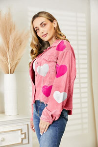 Womens Jacket-Heart Sequin Dropped Shoulder Jacket | jacket