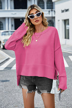 Load image into Gallery viewer, Womens Sweater-High-Low Slit Round Neck Long Sleeve Sweater | top
