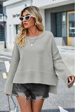 Load image into Gallery viewer, Womens Sweater-High-Low Slit Round Neck Long Sleeve Sweater | top
