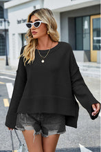 Load image into Gallery viewer, Womens Sweater-High-Low Slit Round Neck Long Sleeve Sweater | top
