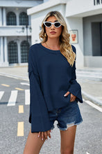 Load image into Gallery viewer, Womens Sweater-High-Low Slit Round Neck Long Sleeve Sweater | top
