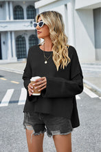 Load image into Gallery viewer, Womens Sweater-High-Low Slit Round Neck Long Sleeve Sweater | top
