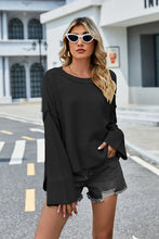 Load image into Gallery viewer, Womens Sweater-High-Low Slit Round Neck Long Sleeve Sweater | top
