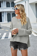 Load image into Gallery viewer, Womens Sweater-High-Low Slit Round Neck Long Sleeve Sweater | top
