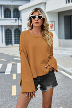 Load image into Gallery viewer, Womens Sweater-High-Low Slit Round Neck Long Sleeve Sweater | top
