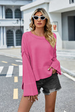 Load image into Gallery viewer, Womens Sweater-High-Low Slit Round Neck Long Sleeve Sweater | top
