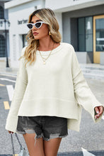 Load image into Gallery viewer, Womens Sweater-High-Low Slit Round Neck Long Sleeve Sweater | top
