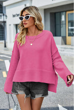 Load image into Gallery viewer, Womens Sweater-High-Low Slit Round Neck Long Sleeve Sweater | top
