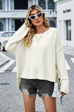 Load image into Gallery viewer, Womens Sweater-High-Low Slit Round Neck Long Sleeve Sweater | top
