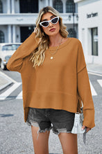 Load image into Gallery viewer, Womens Sweater-High-Low Slit Round Neck Long Sleeve Sweater | top
