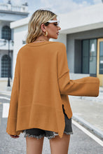 Load image into Gallery viewer, Womens Sweater-High-Low Slit Round Neck Long Sleeve Sweater | top
