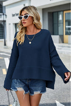 Load image into Gallery viewer, Womens Sweater-High-Low Slit Round Neck Long Sleeve Sweater | top
