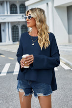 Load image into Gallery viewer, Womens Sweater-High-Low Slit Round Neck Long Sleeve Sweater | top
