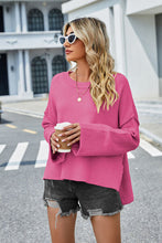 Load image into Gallery viewer, Womens Sweater-High-Low Slit Round Neck Long Sleeve Sweater | top
