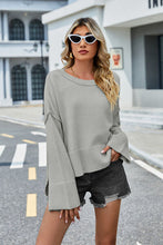 Load image into Gallery viewer, Womens Sweater-High-Low Slit Round Neck Long Sleeve Sweater | top
