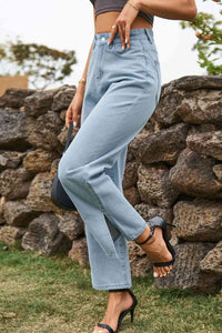 Blue Jeans-High Waist Loose Fit Ankle Slit Jeans | Blue Jeans