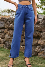 Load image into Gallery viewer, Blue Jeans-High Waist Loose Fit Ankle Slit Jeans | Blue Jeans
