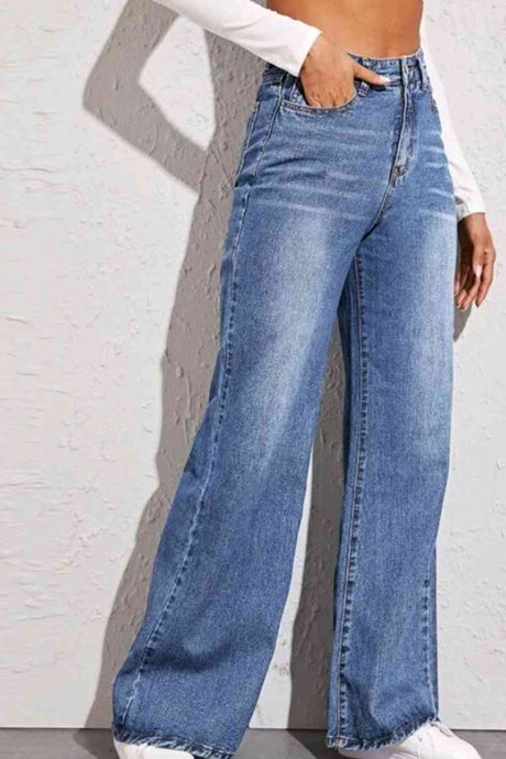 Blue Jeans-High Waist Wide Leg Blue Jeans | Blue Jeans