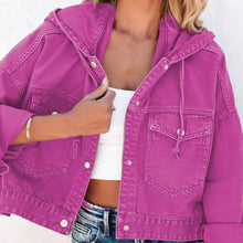 Load image into Gallery viewer, Womens Jacket-Hooded Dropped Shoulder Denim Jacket
