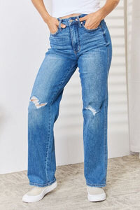 Judy Blue Jeans- High Waist Distressed Straight-Leg | Blue Jeans