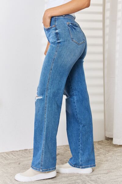 Judy Blue Jeans- High Waist Distressed Straight-Leg | Blue Jeans