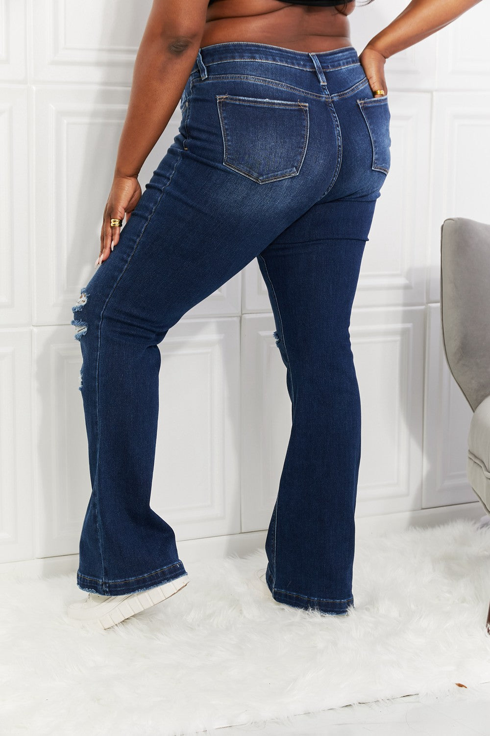 Kancan Full Size Reese Midrise Button Fly Flare Jeans | Blue Jeans