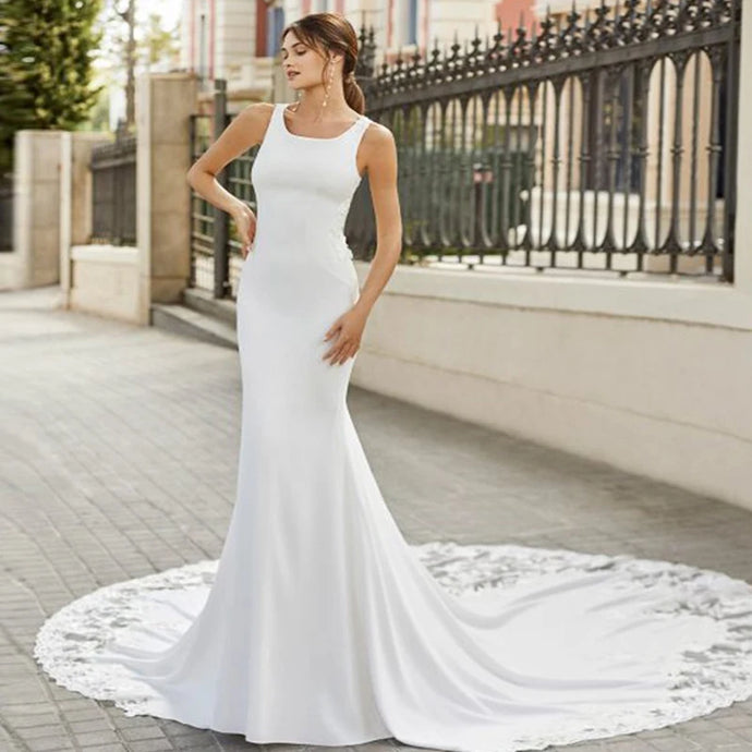 LaBoum Elegant Wedding Dresses for Women 2023 Appliques Lace O-Neck Mermaid Simple Bridal Gowns vestidos de novia robe de mariée Broke Girl Philanthropy
