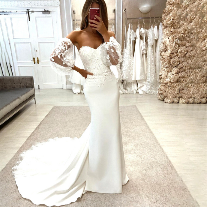 Mermaid Wedding Dress-Lace Wedding Dress | Detachable Sleeves | Wedding Dresses
