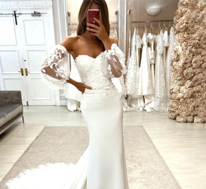 Mermaid Wedding Dress-Lace Wedding Dress | Detachable Sleeves | Wedding Dresses