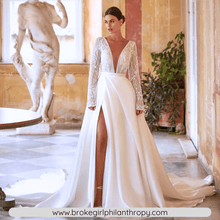 Load image into Gallery viewer, Lace Wedding Dress-Vintage Satin Long Sleeve Wedding Dress | Wedding Dresses
