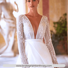 Load image into Gallery viewer, Lace Wedding Dress-Vintage Satin Long Sleeve Wedding Dress | Wedding Dresses
