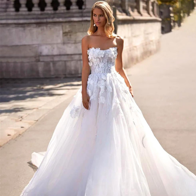 Bohemian Wedding Dress-Lace Beach 3D Flower Wedding Dress | Wedding Dresses