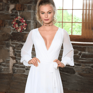 Simple Beach Wedding Dress-Long Sleeve Chiffon Bridal Gown | Wedding Dresses