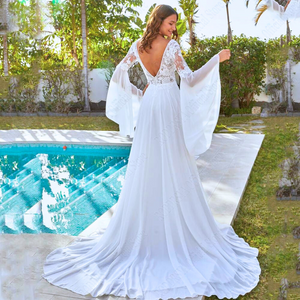 Beach Wedding Dress-Long Sleeve Chiffon Beach Wedding Dress | Wedding Dresses