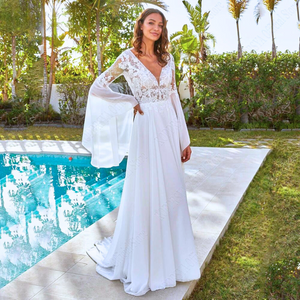 Beach Wedding Dress-Long Sleeve Chiffon Beach Wedding Dress | Wedding Dresses