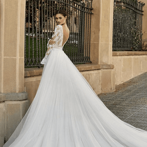 Long Sleeve Lace Applique Wedding Dress-Open Back Broke Girl Philanthropy